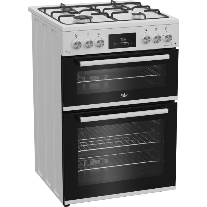 Beko EDG6231W  60cm Twin Cavity Gas Cooker with Enamel Hob - White