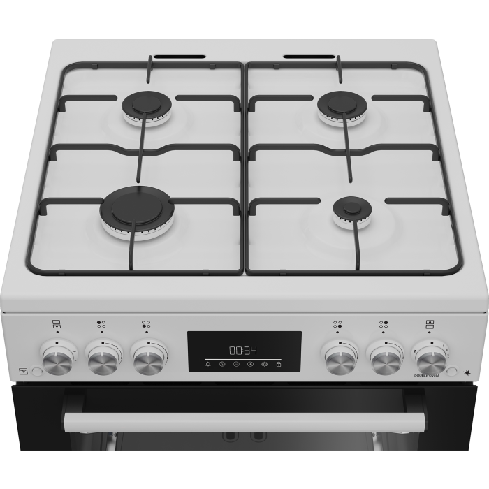 Beko EDG6231W  60cm Twin Cavity Gas Cooker with Enamel Hob - White