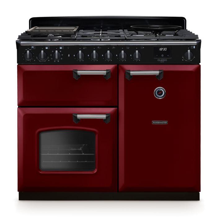 Rangemaster CLDL100DFP/CM Classic Deluxe 100 Dual Fuel Range Cooker With Chrome Trim 