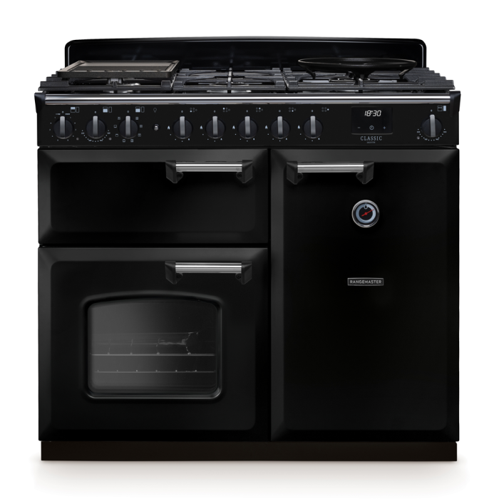 Rangemaster CLDL100DFP/CM Classic Deluxe 100 Dual Fuel Range Cooker With Chrome Trim 