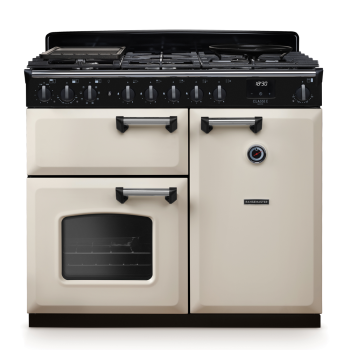 Rangemaster CLDL100DFP/CM Classic Deluxe 100 Dual Fuel Range Cooker With Chrome Trim 