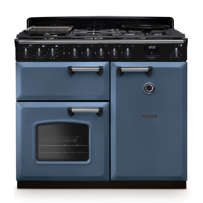 Rangemaster CLDL100DFP/CM Classic Deluxe 100 Dual Fuel Range Cooker With Chrome Trim 