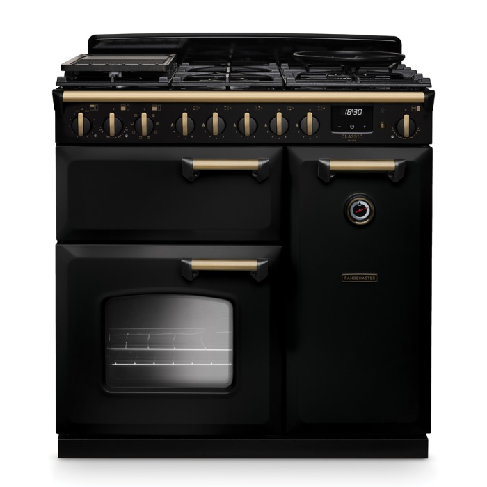 Rangemaster CLDL90DFP/AB Classic Deluxe 90 Dual Fuel Range Cooker with Antique Brass Trim