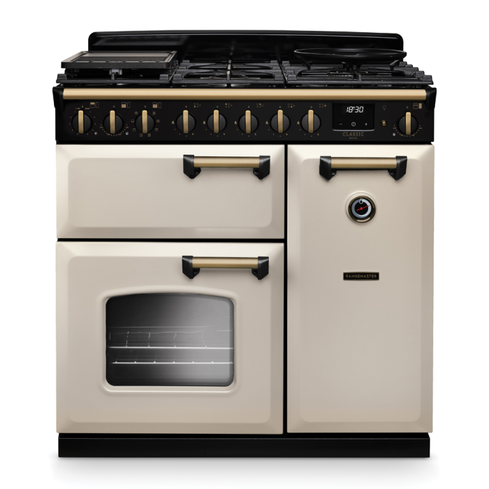 Rangemaster CLDL90DFP/AB Classic Deluxe 90 Dual Fuel Range Cooker with Antique Brass Trim
