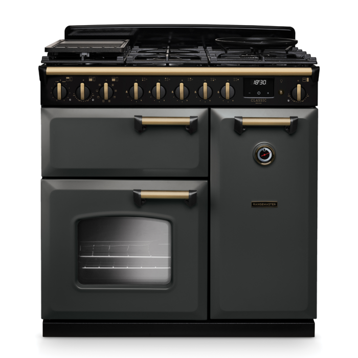 Rangemaster CLDL90DFP/AB Classic Deluxe 90 Dual Fuel Range Cooker with Antique Brass Trim