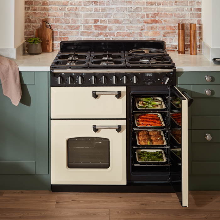 Rangemaster CLDL90DFP/AB Classic Deluxe 90 Dual Fuel Range Cooker with Antique Brass Trim