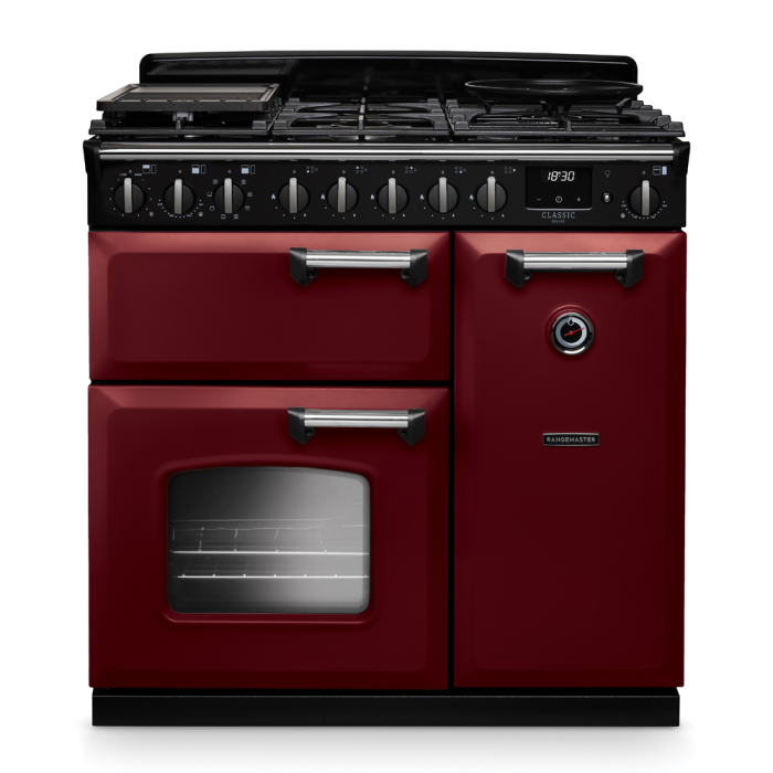 Rangemaster CLDL90DFP/CM Classic Deluxe 90 Dual Fuel Range Cooker with Chrome Trim