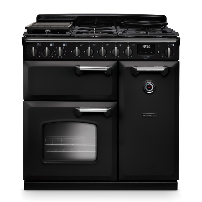 Rangemaster CLDL90DFP/CM Classic Deluxe 90 Dual Fuel Range Cooker with Chrome Trim