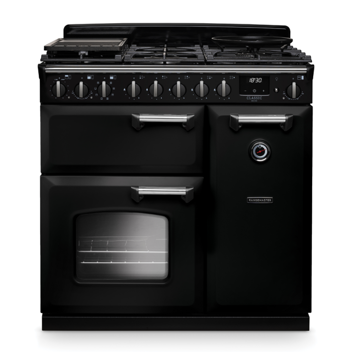 Rangemaster CLDL90DFP/CM Classic Deluxe 90 Dual Fuel Range Cooker with Chrome Trim