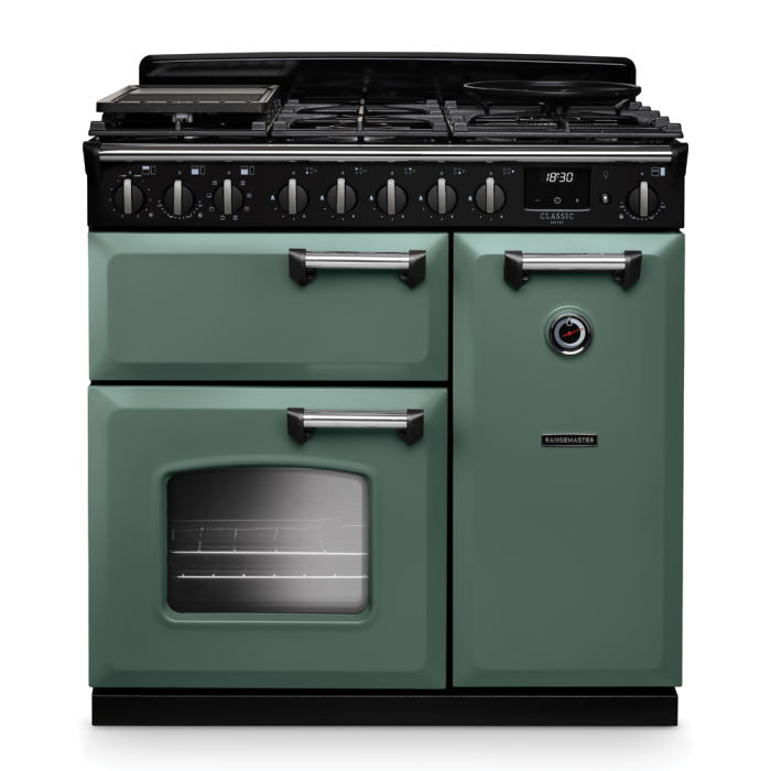 Rangemaster CLDL90DFP/CM Classic Deluxe 90 Dual Fuel Range Cooker with Chrome Trim