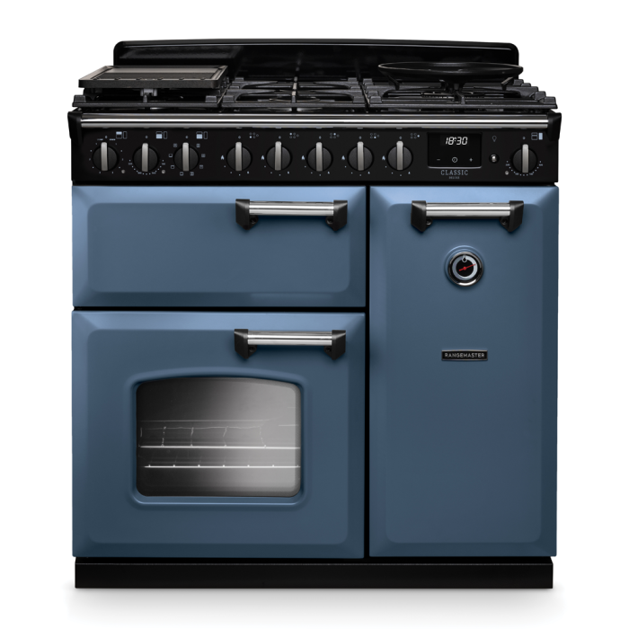 Rangemaster CLDL90DFP/CM Classic Deluxe 90 Dual Fuel Range Cooker with Chrome Trim
