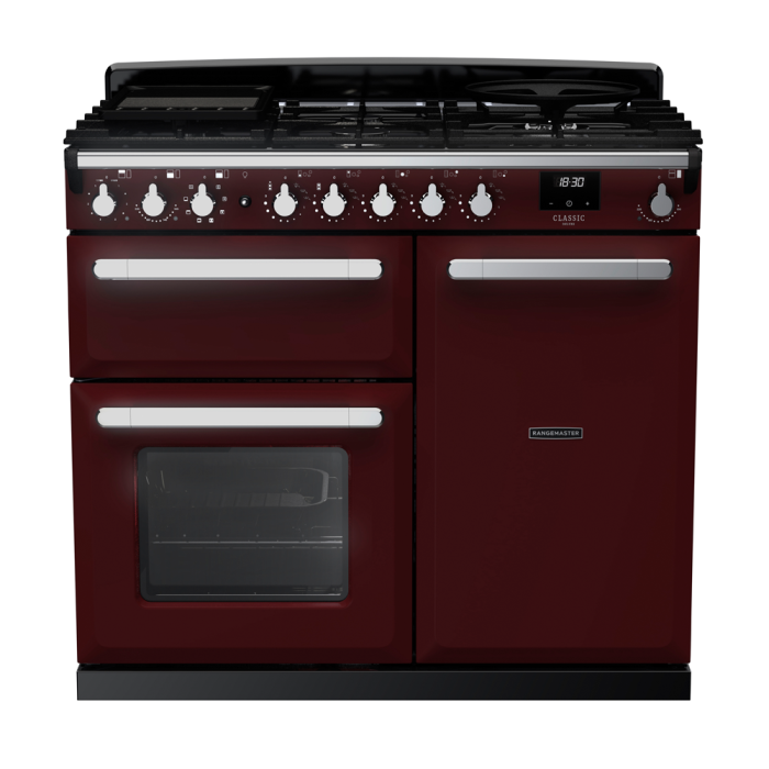 Rangemaster ESDL100DFP/CM Estel Deluxe 100 Dual Fuel Range Cooker with Chrome Trim