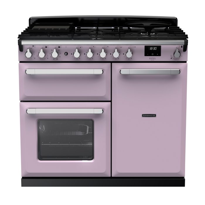 Rangemaster ESDL100DFP/CM Estel Deluxe 100 Dual Fuel Range Cooker with Chrome Trim