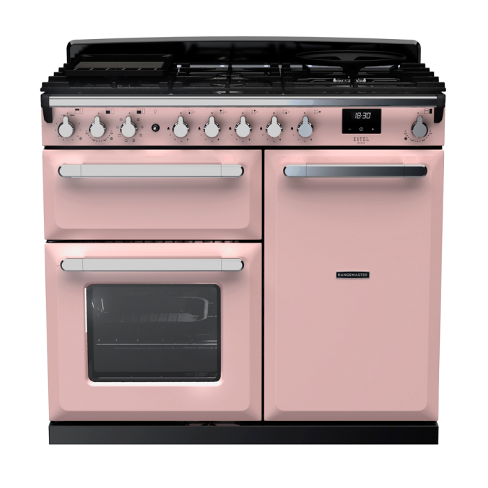 Rangemaster ESDL100DFP/CM Estel Deluxe 100 Dual Fuel Range Cooker with Chrome Trim