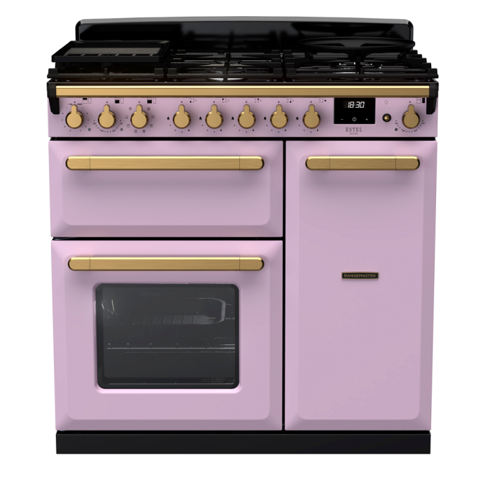 Rangemaster ESDL90DFP/AB Estel Deluxe 90 Dual Fuel Range Cooker with Antique Brass Trim