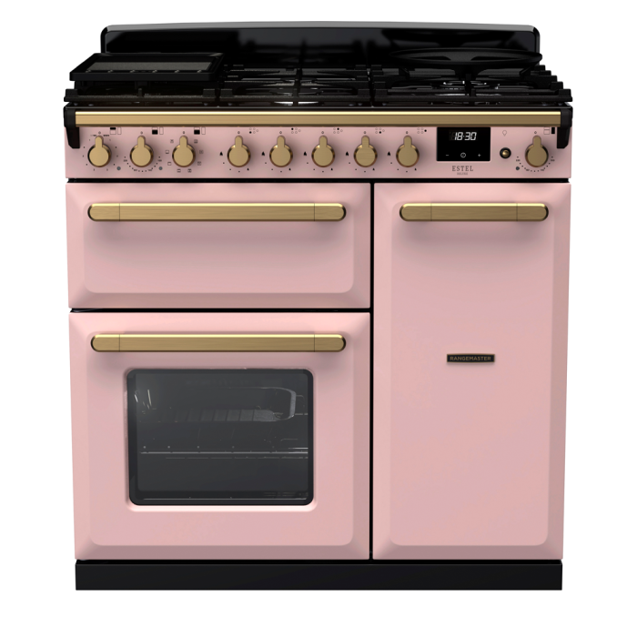 Rangemaster ESDL90DFP/AB Estel Deluxe 90 Dual Fuel Range Cooker with Antique Brass Trim