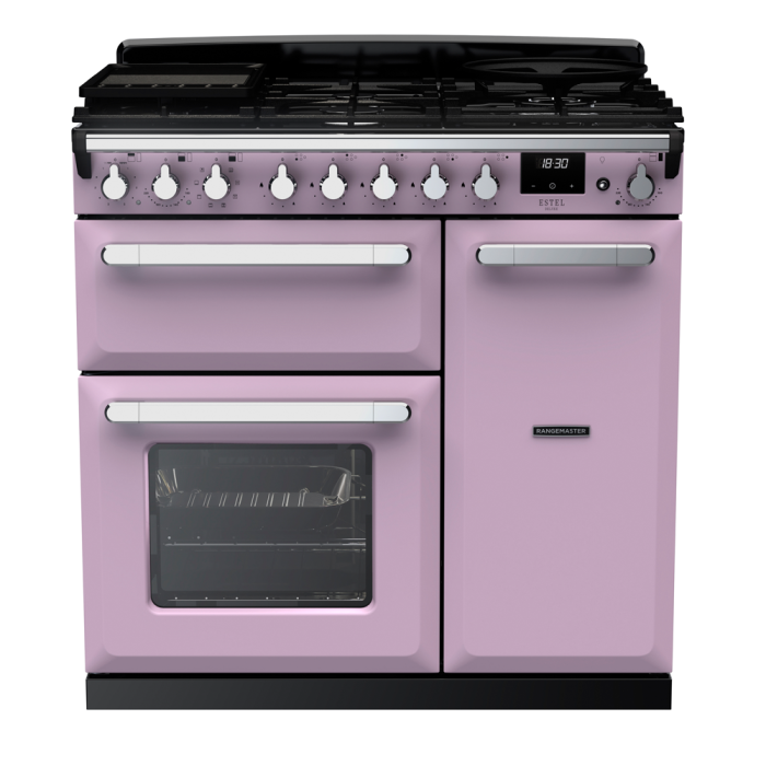 Rangemaster ESDL90DFP/CM Estel Deluxe 90 Dual Fuel Range Cooker with Chrome Trim