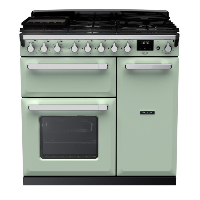 Rangemaster ESDL90DFP/CM Estel Deluxe 90 Dual Fuel Range Cooker with Chrome Trim