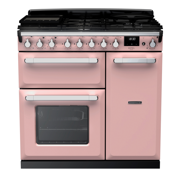 Rangemaster ESDL90DFP/CM Estel Deluxe 90 Dual Fuel Range Cooker with Chrome Trim