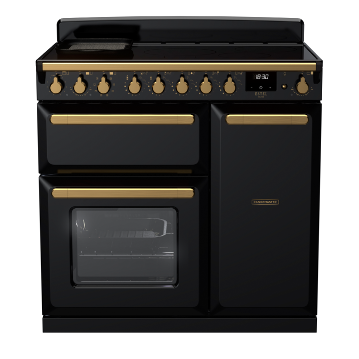Rangemaster ESDLB90EIP/AB Estel Deluxe 90 Induction Range Cooker with Antique Brass trim