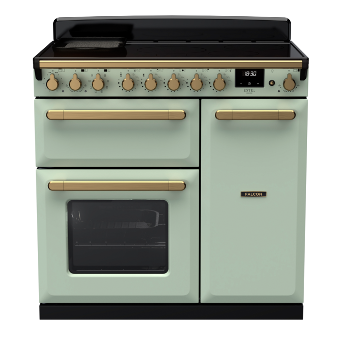 Rangemaster ESDLB90EIP/AB Estel Deluxe 90 Induction Range Cooker with Antique Brass trim