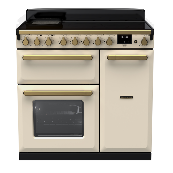 Rangemaster ESDLB90EIP/AB Estel Deluxe 90 Induction Range Cooker with Antique Brass trim