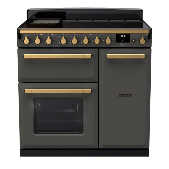 Rangemaster ESDLB90EIP/AB Estel Deluxe 90 Induction Range Cooker with Antique Brass trim