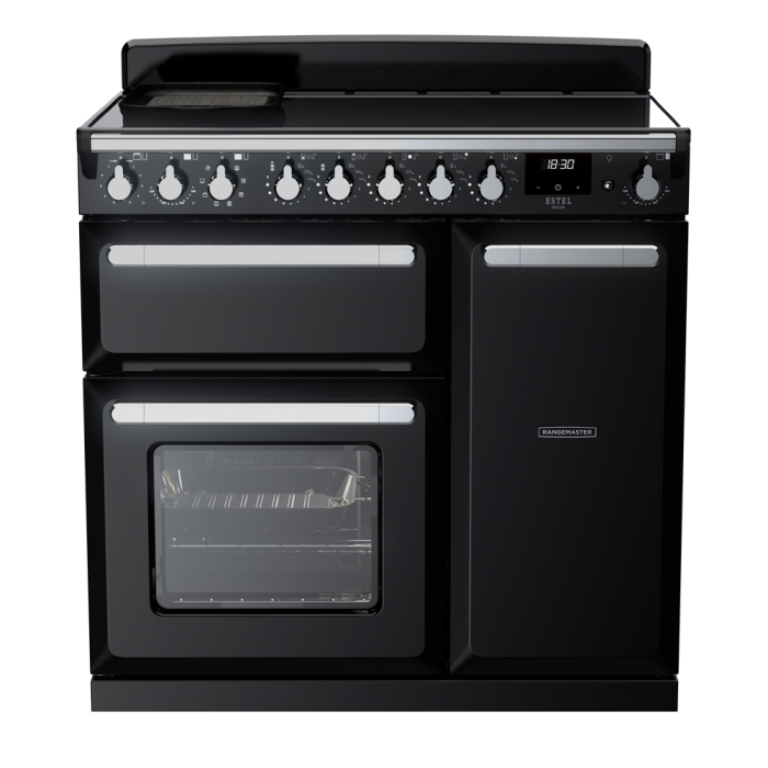 Rangemaster ESDL90EIP/CM Estel Deluxe 90 Induction Range Cooker with Chrome Trim