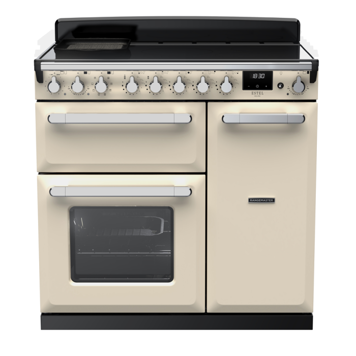Rangemaster ESDL90EIP/CM Estel Deluxe 90 Induction Range Cooker with Chrome Trim