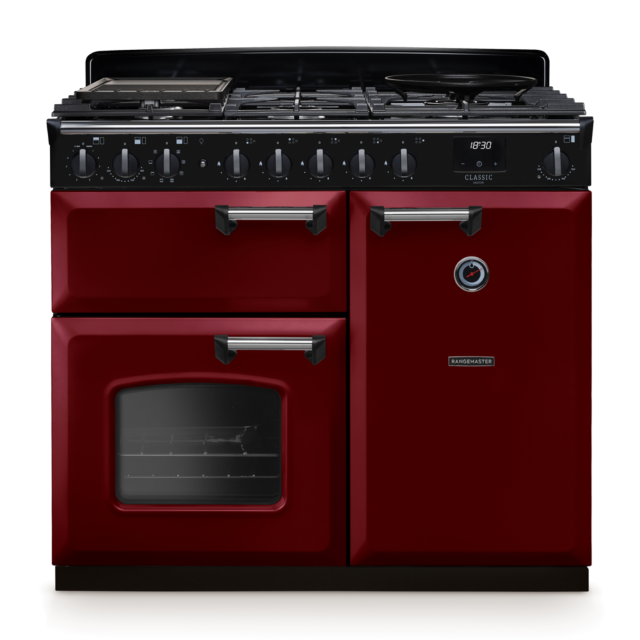 Rangemaster CLDL100DFP/CM Classic Deluxe 100 Dual Fuel Range Cooker With Chrome Trim 