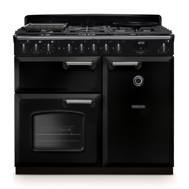 Rangemaster CLDL100DFP/CM Classic Deluxe 100 Dual Fuel Range Cooker With Chrome Trim 