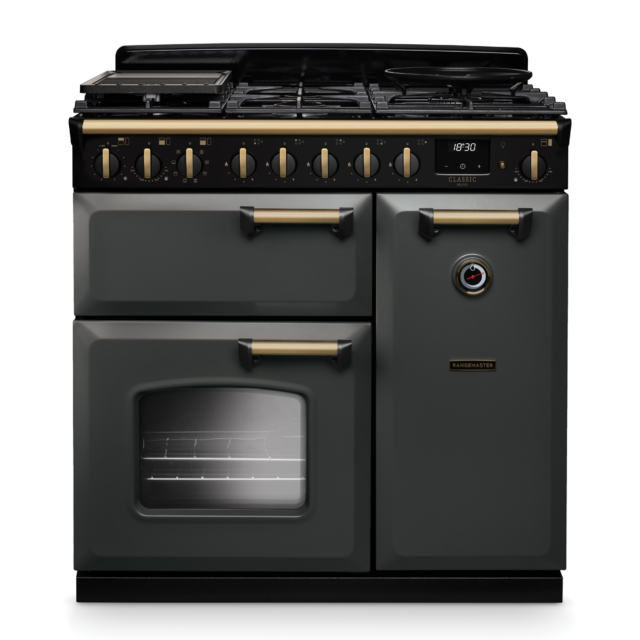 Rangemaster CLDL90DFP/AB Classic Deluxe 90 Dual Fuel Range Cooker with Antique Brass Trim