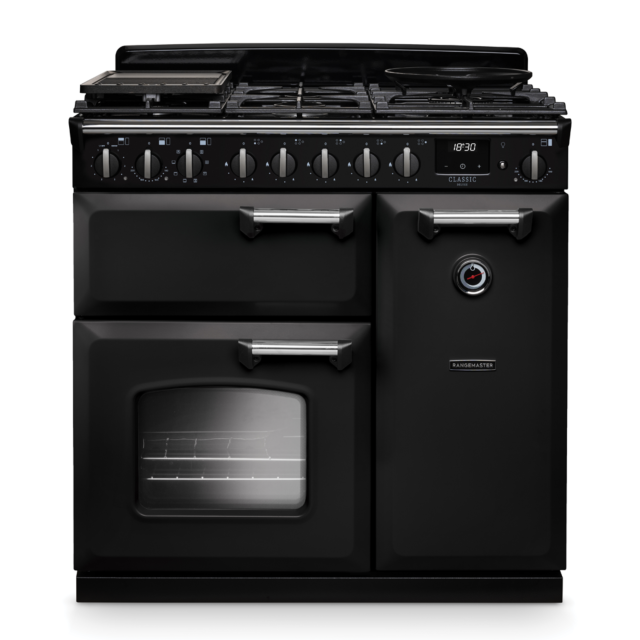 Rangemaster CLDL90DFP/CM Classic Deluxe 90 Dual Fuel Range Cooker with Chrome Trim
