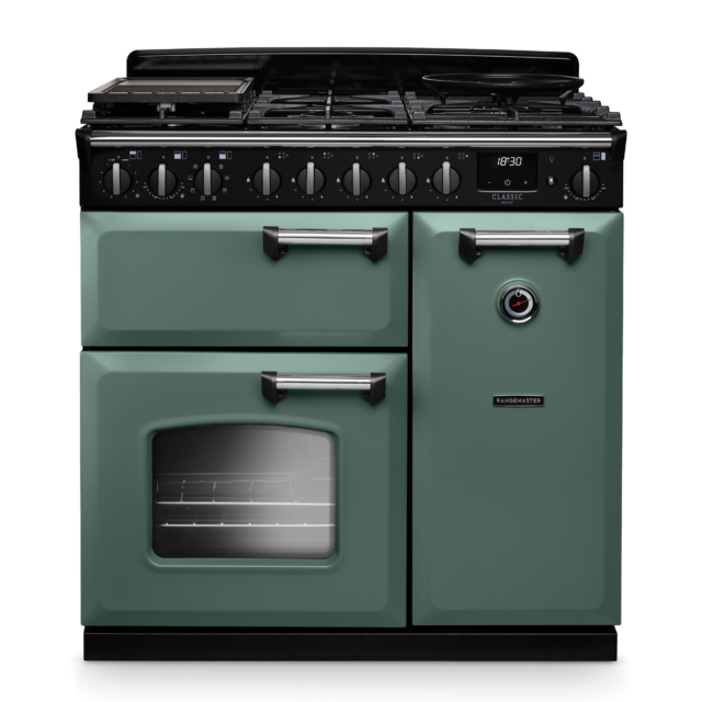 Rangemaster CLDL90DFP/CM Classic Deluxe 90 Dual Fuel Range Cooker with Chrome Trim