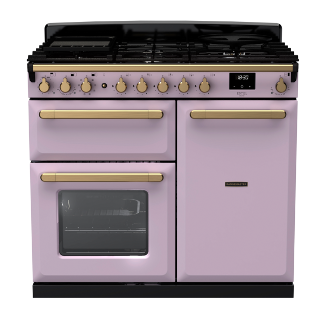Rangemaster ESDL100DFP/AB Estel Deluxe 100 Dual Fuel Range Cooker with Antique Brass Trim