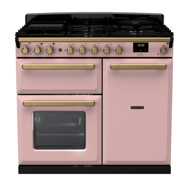 Rangemaster ESDL100DFP/AB Estel Deluxe 100 Dual Fuel Range Cooker with Antique Brass Trim