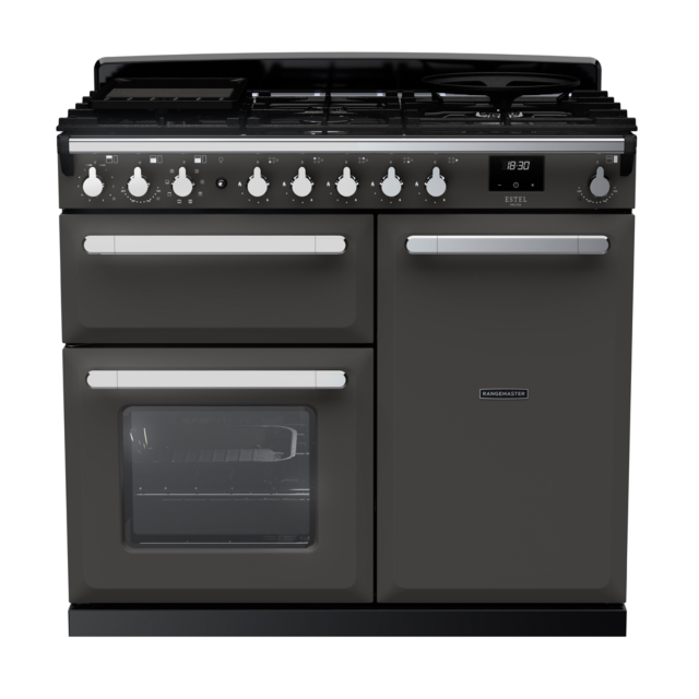 Rangemaster ESDL100DFP/CM Estel Deluxe 100 Dual Fuel Range Cooker with Chrome Trim