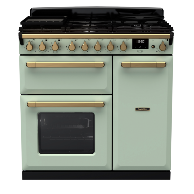 Rangemaster ESDL90DFP/AB Estel Deluxe 90 Dual Fuel Range Cooker with Antique Brass Trim