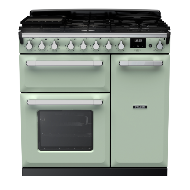 Rangemaster ESDL90DFP/CM Estel Deluxe 90 Dual Fuel Range Cooker with Chrome Trim