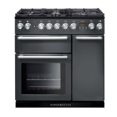 Rangemaster NEX90DFFSL/C Nexus 90 Dual Fuel Range Cooker - Slate/Chrome